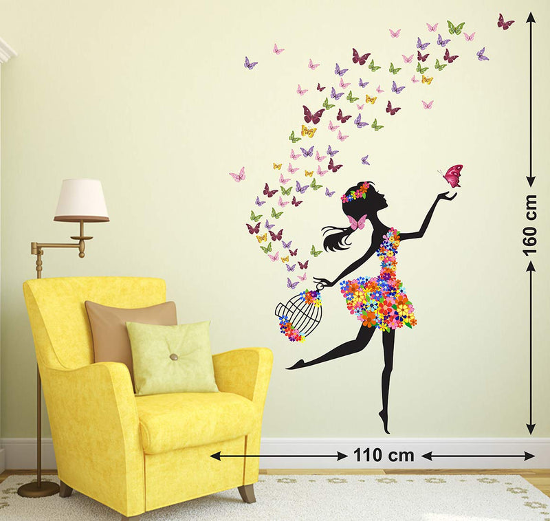 WALLSTICKY Beautiful Girl with Rose in Background Full of Butterflies Sticker