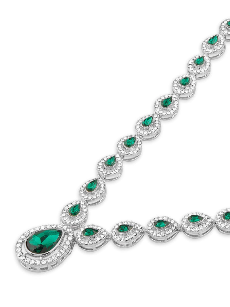 ZAVERI PEARLS Green Dazzling Austrian Diamonds Embellished Contemporary Necklace & Earring Set For Women-ZPFK18201