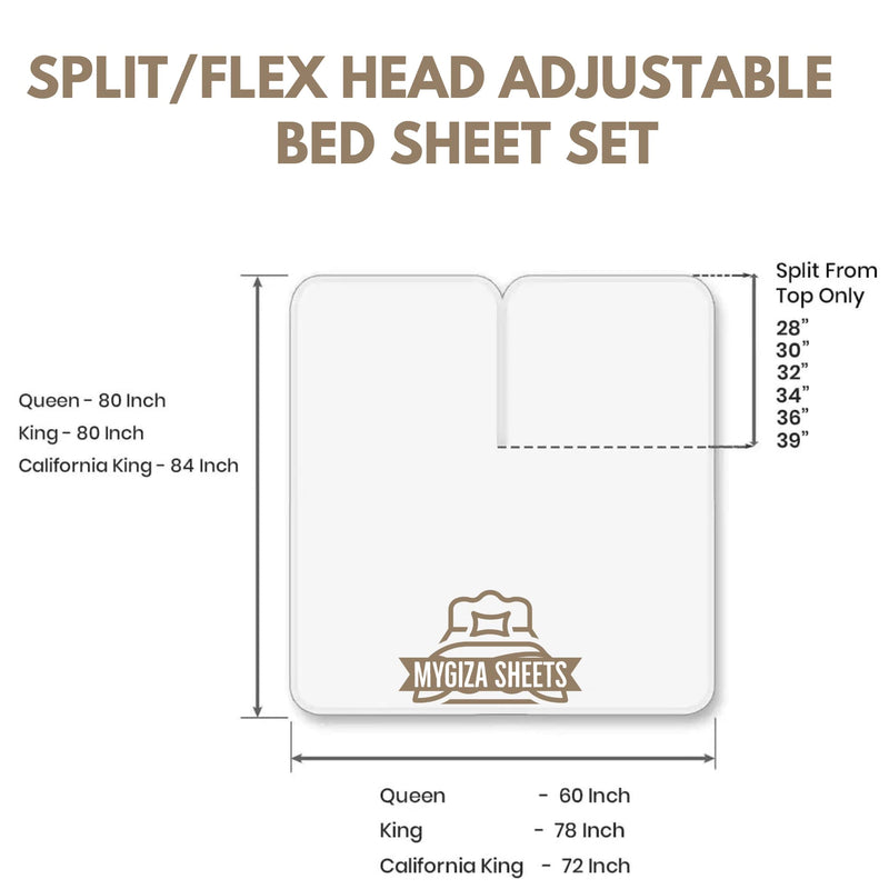 Top Split King Sheets Sets for Adjustable Bed-Sleep Number Sheets Split Top King-King 34" Top Split King Sheets -4 Pcs Set Split Top King Sheets 100% Giza Egyptian Cotton Upto15-18" Deep (White )