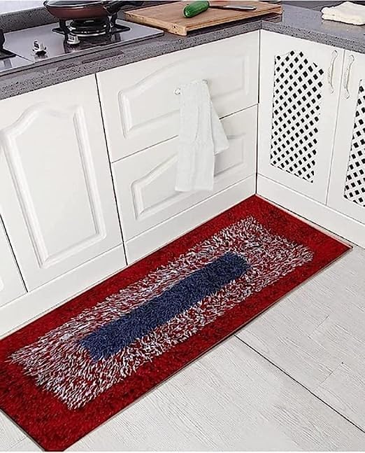 Chetak Handloom Kitchen Cotton Rectangular Floor Mat Doormat Pack Of 2 Complete Set Piece Royal Red