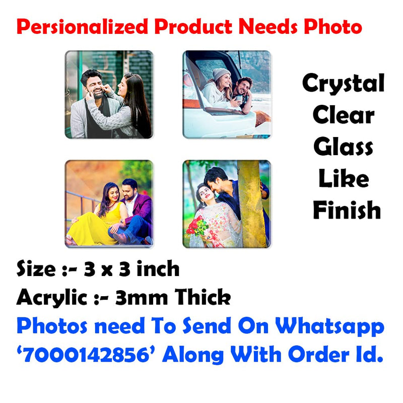 Deep Print Customized Photo Fridge Magnets (Set of 4) Glass Finish with Sparkle Effect || 3 X 3 Inch