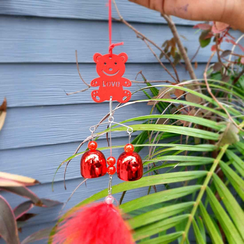 Apka Mart The Online Shop Teddy Bear Design Windchime with Good Sound (Red) 14 Inch for Positive Vibrations and Energy at Home and Office