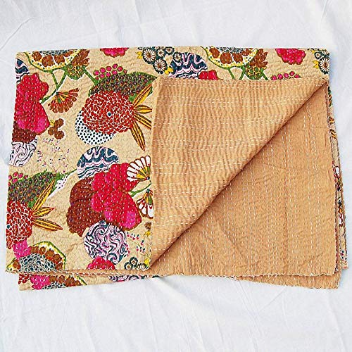 Textile Work Creations Kantha Quilt Hippie Bed-Cover Throw and Cotton Blanket Twin-Size Kantha Quilt Handmade 60 x90 inch Single Size