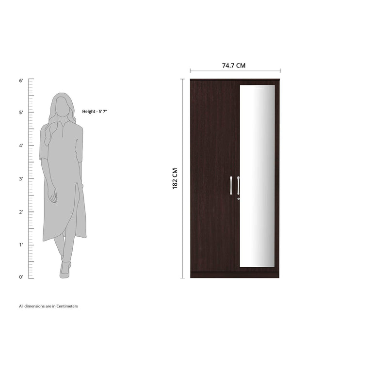 Amazon Brand - Solimo Medusa Engineered Wood 2 Door Wardrobe with Full Mirror (Wenge Finish)