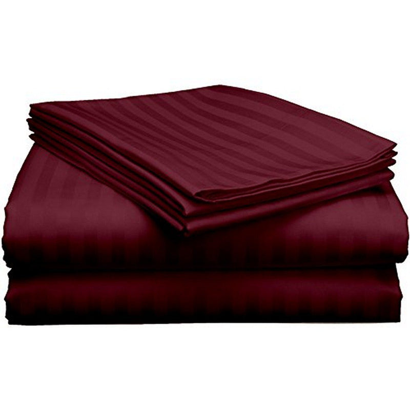 Satin Stripes 1 Single Bed Cotton BEDSHEET with 1 Pillow Cover (Maroon)