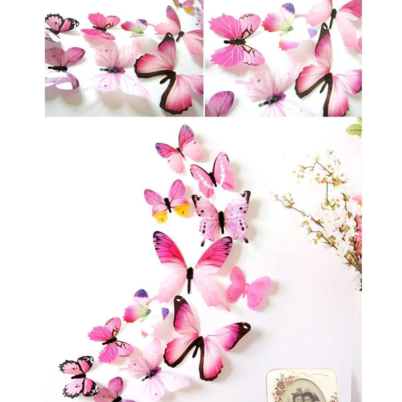 SMART WINDOW Light Pink 3D Butterflies Home Décor Self Adhesive Peel and Stick Wall Sticker 12 Pieces Butterfly Sticker Sheet (16CM X 13CM)