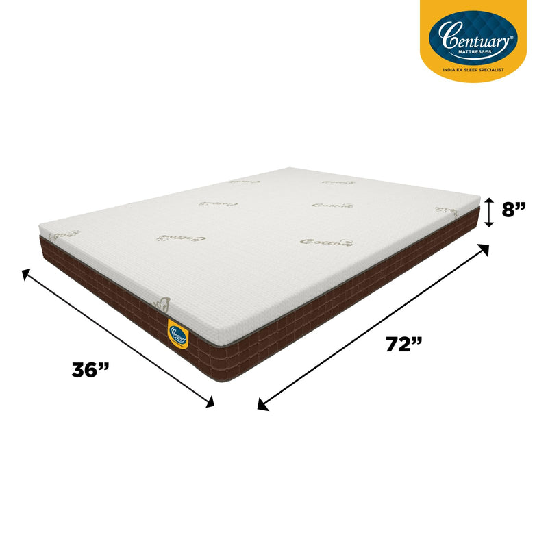 Centuary Mattresses 100% Natura Latex,8-Inch Single Size Mattress,10 Years Warranty,Medium Firm with Copper Gel Foam & Rubberised Coir Mattress (72x36x8)