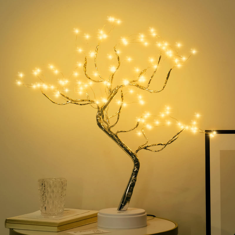 PXB Glowtronix Tabletop Bonsai Tree Light With 108 Led Copper Wire String Lights,Diy Artificial Tree Lamp,Battery/Usb Operated,For Bedroom Desktop Christmas Party Indoor Decoration Lights(Warm White)