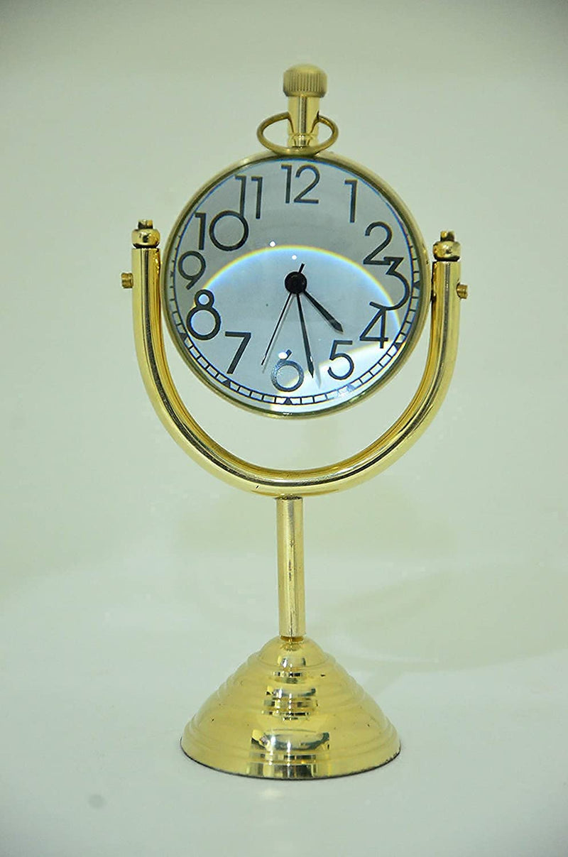 Brass Clock Desk & Table Clock with Globe Style &Royal Nautical Numeric Dial Clock for Study Table, Office, Bedroom, Living Room, Home Decor, Wedding Gift