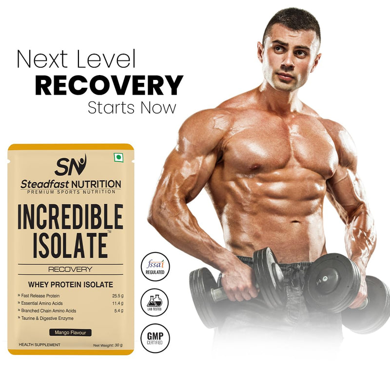 Steadfast Nutrition Incredible Isolate Whey Isolate Protein |100% Pure Isolate Powder with 25g Protein |Muscle Building & Weight Loss Supplement | Instant muscle recovery (Chocolate, 6 Sachets)