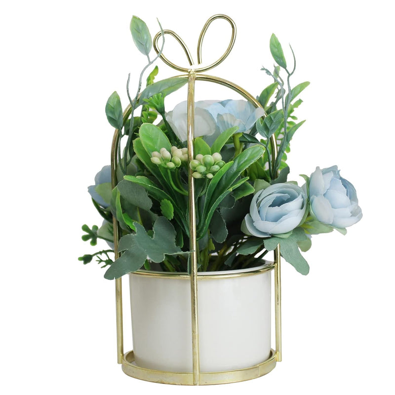 TIED RIBBONS Artificial Rose Flowers with Pot Stand Decorative Items for Home Decor Living Room Kitchen Bedroom Office Table Set (20.3 Cm X 10.1 Cm, Multi)