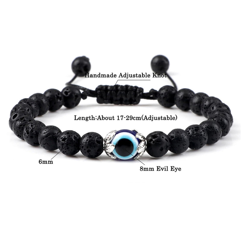 Fashion Frill Stylish Bracelet For Women Lava Stone Evil Eye Black Adjustable Bracelet For Men Women Girls Boys Love Gifts