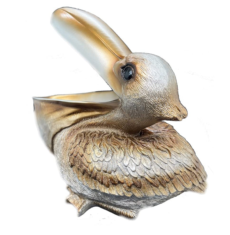 Creative Resin Statues The Pelican Statue Birds Figurines,Cell Phone and Keys Holder Adornments for Home & Office Desk Decor 8.1" inches (Silver)