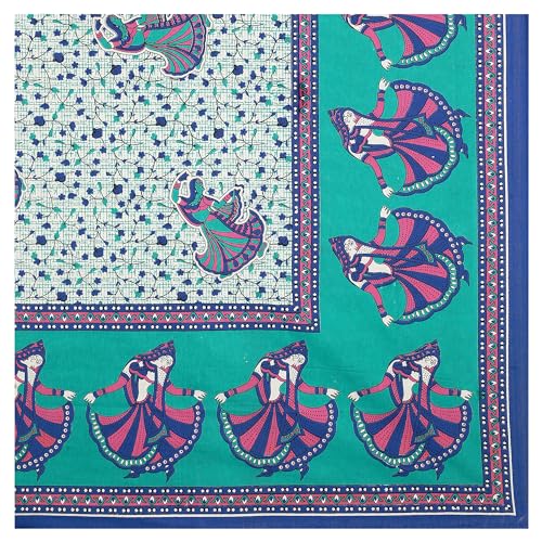 HZAR ART Queen Size Premium 100% Cotton Bedsheet for Double Bed with 2 Pillow Covers | 240 TC Flat Sheet | Jaipuri Print Double BedSheet Cotton (Turkish,90 X 100 Inches) SSBS103