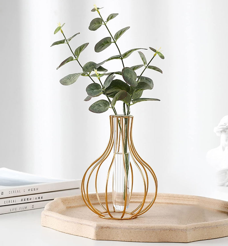 TIED RIBBONS 1 Pcs Propagation Station with Metal holder Glass Test Tube Flower Pot Vase for Home Decor Office Living Room Bedroom Dinning Table Gift Decoration Items (Gold, 20.3 cm x 15.2 cm)