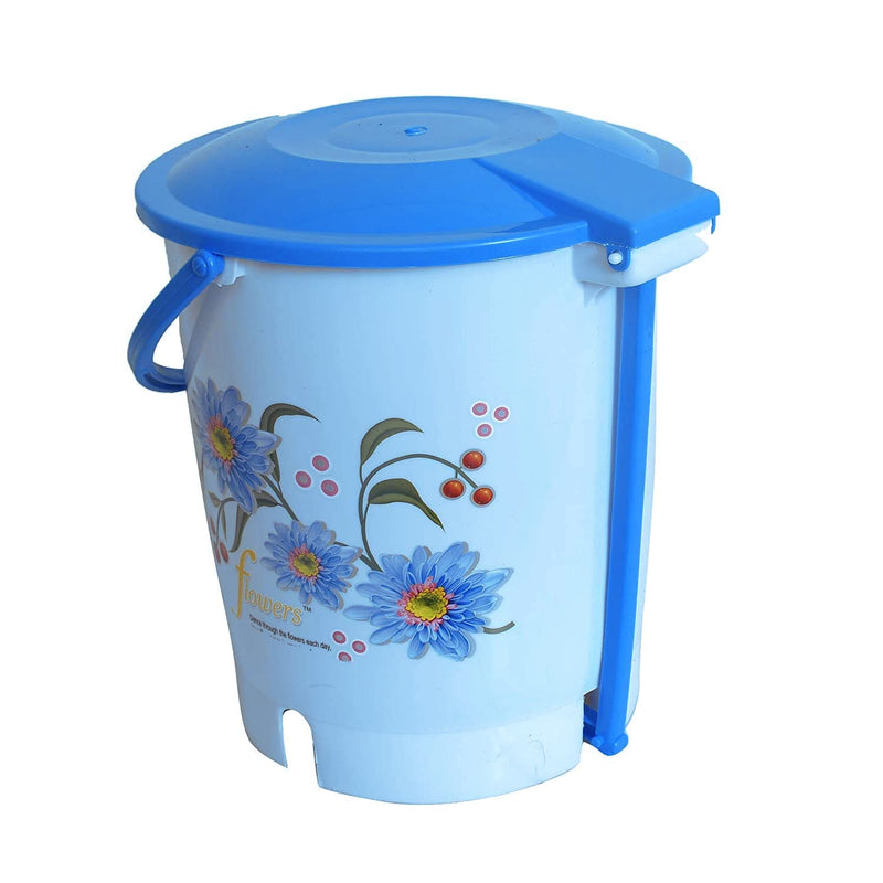 Kuber Industries Step-On Pedal Dustbin/Waste Bin with Lid|Flower Print & Durable Plastic|Size 28 x 28 x 32 CM, Capicity 10 Ltr (Blue)