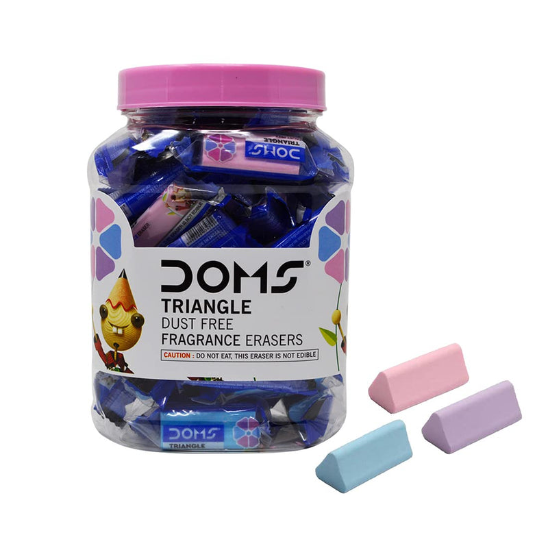 Doms Triangular Dust Free Fragrance Eraser Jar Pack | Clean, Dust Free & Good Erasing | Lesser Flakes & Non-Messy Erasing | Always Catches People's Eye | Pack of 50 Pieces