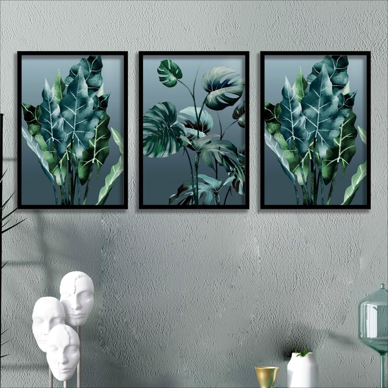 SAF paintings Set of 3 Green Tropical Leaves Wall Painting for Home Decoration SA-BLACKMX33503