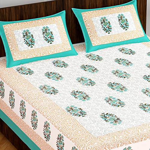 Flyrra 144TC 100% Cotton Feel Bedsheet for Double Bed with Two Double Size Pillow Covers Soft/Breathable - 90x100 Inches