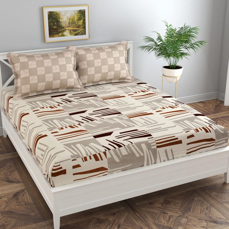 Florida Prime Bedsheet for King Size Bed with Pillow Cover and Made of Cotton with Striped Print