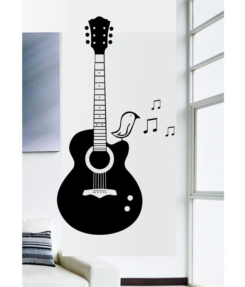 Asmi collection PVC Feel The Music with Guitar' Musical Instruments Wall Stickers (Black)