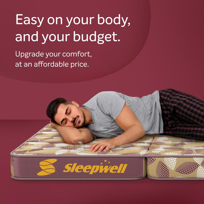 Sleepwell Tarang | Foldable Mattress | Tri-fold, Budget Friendly,Medium Firm Mattress (72x36x4 inch)