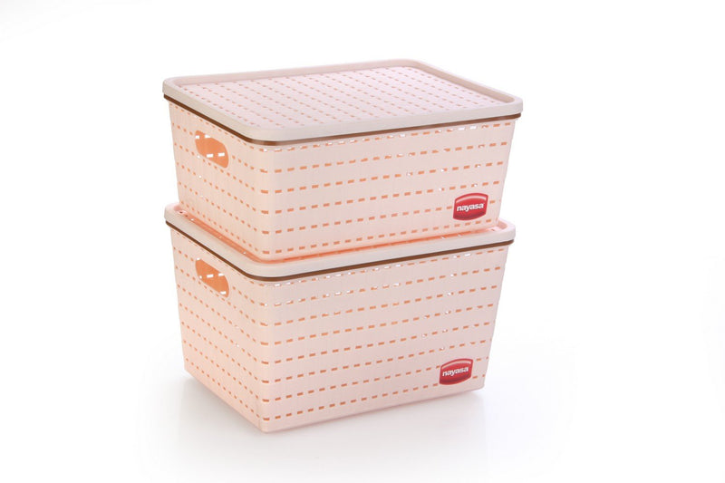 Nayasa Gloria 2 Piece Plastic Basket, 1 Big, 1 Medium, Peach, Square