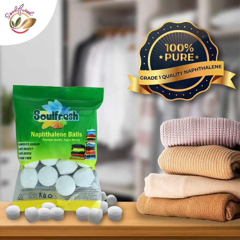 SOULFRESH Naphthalene Balls White Kapoor Goli Stain-Free Insect Repellant Mothballs Sanitary Cubes for Commercial Use Cloth Wardrobe, Almirah, Bookshelves, & Drawers- 100g Pack of 2 (Total 200gm)