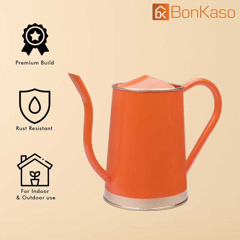 BonKaso 1.5 Litre Metal Watering Can Pot for Home Gardening Watering Plants & Flower, Stylish Long Spout Handle (Red- 1.5 Liter)