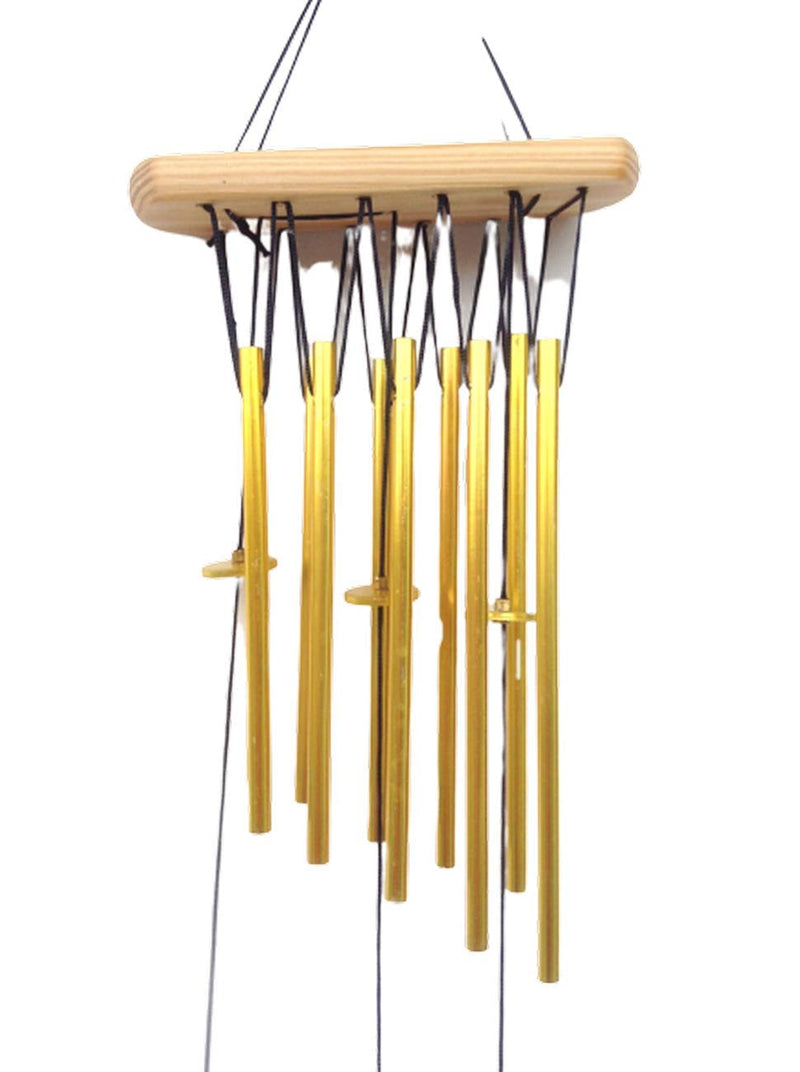 Tej Gifts - Feng Shui Metal Wind Chime 10 Golden Pipes rods Solid Tubes for Positive Energy