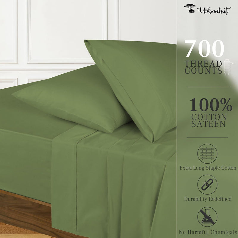 URBANHUT Egyptian Cotton Sheets Set - 700 Thread Count 100% Cotton King Size Sheets (4 Piece), Luxury Bed Sheets King, Deep Pocket, Soft & Silky Sateen Weave (Sage)