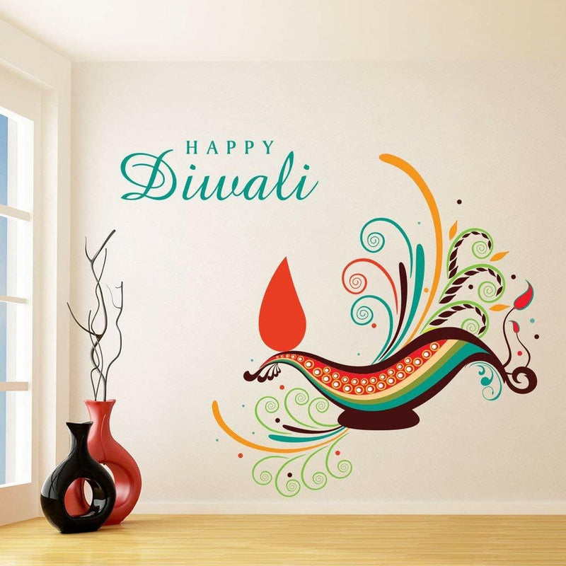 GADGETS WRAP Home Decor Happy Diwali Wall Sticker, Wall Sticker for Bedroom, Wall Art, Wall Poster (Vinyl, 53 X 45 cm)