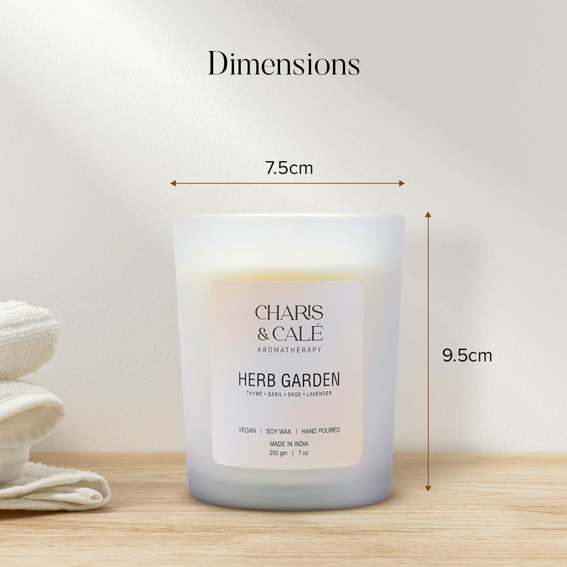 Charis & Cale Herb Garden Candle Jar - 200 Gm | Smokeless, Soot-Free & Non-Toxic Candles for Home Decor & Aromatherapy | Long Burning Time of 40+ Hours | Best for Gifting & Meditation