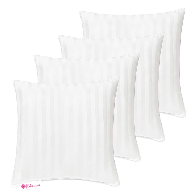 Casa Copenhagen Premium Soft Satin Stripe Cushion Fillers/Inserts Pack of 4 (12x12 inch) - Cat White