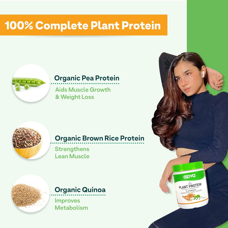 OZiva Organic Plant Protein for Everyday Fitness | 30g Protein - Pea Isolate | Complete Plant Protein Powder | No Added Sugar, Certified Clean & Vegan (Unflavoured, 500g)