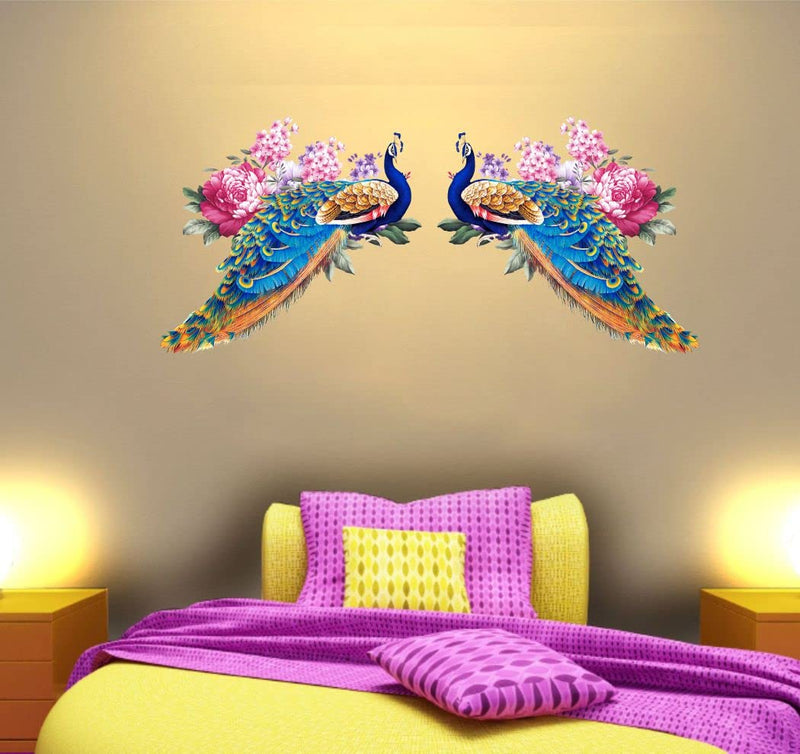 Divine Printry Beautiful Peacock Design Wall Sticker Size - (71 * 32) cm - (DP0000628L)