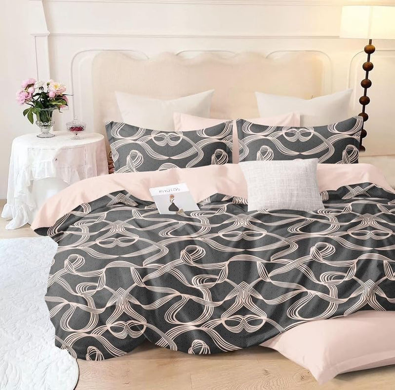 COZY HEAVEN Soft Breathable 210 TC Cotton King Floral Double Bed Flat Breathable | Wrinklefree | Ultrasoft Uniqe Paint Pattern Black