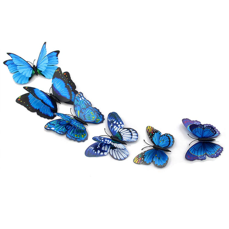 Liv'Oliv 12 Pcs 3D Metal Butterfly Wall Stickers (Blue)