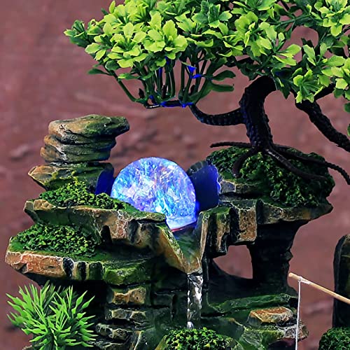 Creative Portable Tabletop Fountain, Atomizing Humidifier Fountain Rockery & Crystal Ball Desk Decoration for Home Office Bedroom(Fisherman Rockery)