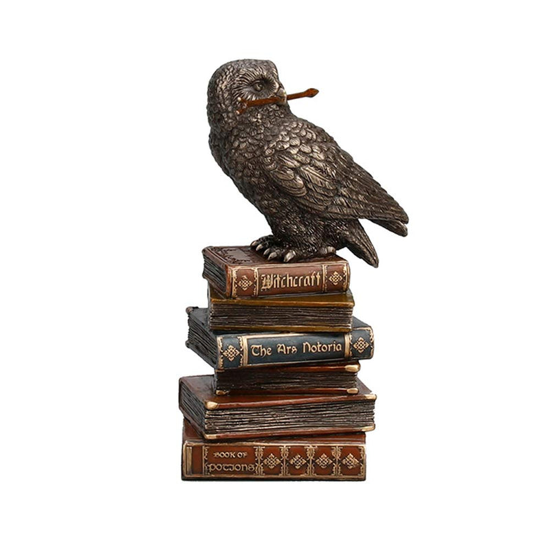 Veronese Design 5 1/2" Tall Cold Cast Resin Antique Bronze Finish Magic Wand Snowy Owl On Book Stack Statue Figurine