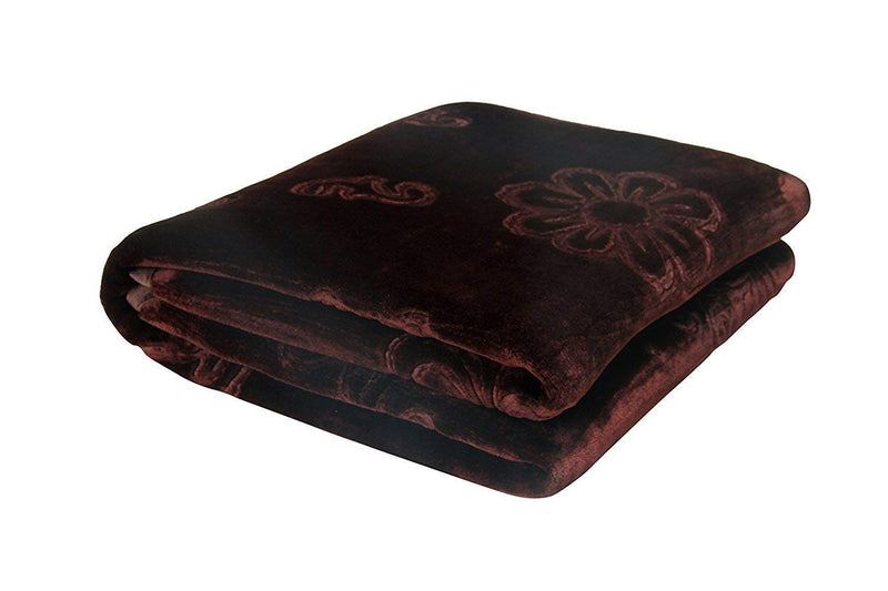 WONDERLOOK Embossed Blankets Solid Colour Ultra Soft Floral Double Bed Mink Heavy Winter Blanket 220x200 cms Polyester (Coffee) (Coffee)