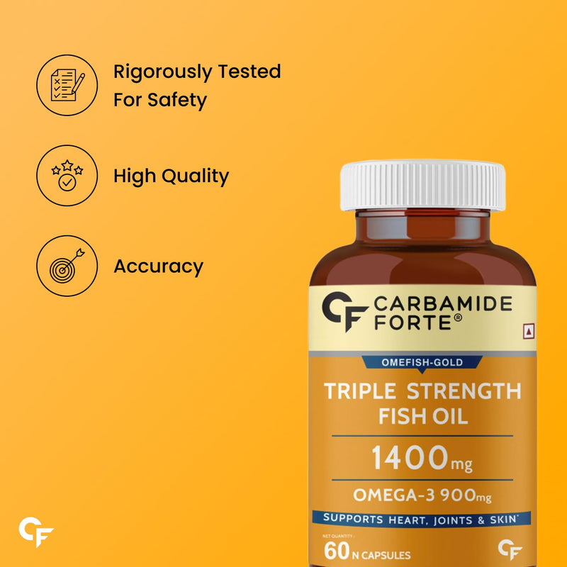 Carbamide Forte Triple Strength Fish Oil 1400mg with Omega 3 900mg for Men & Women - 60 Softgel Capsules