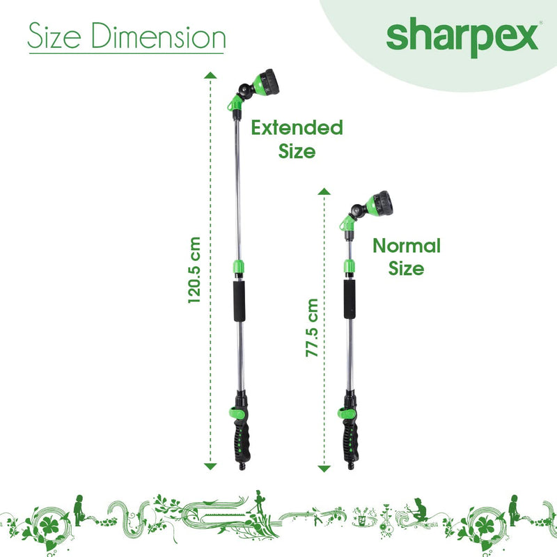 Sharpex 120 cm Long Telescopic Watering Wands for Gardening | 180° Adjustable Ratcheting Head | Heavy Duty 6 Adjustable Watering Patterns Nozzle Spray for Watering Plants, Lawns, Gardens, Washing Car