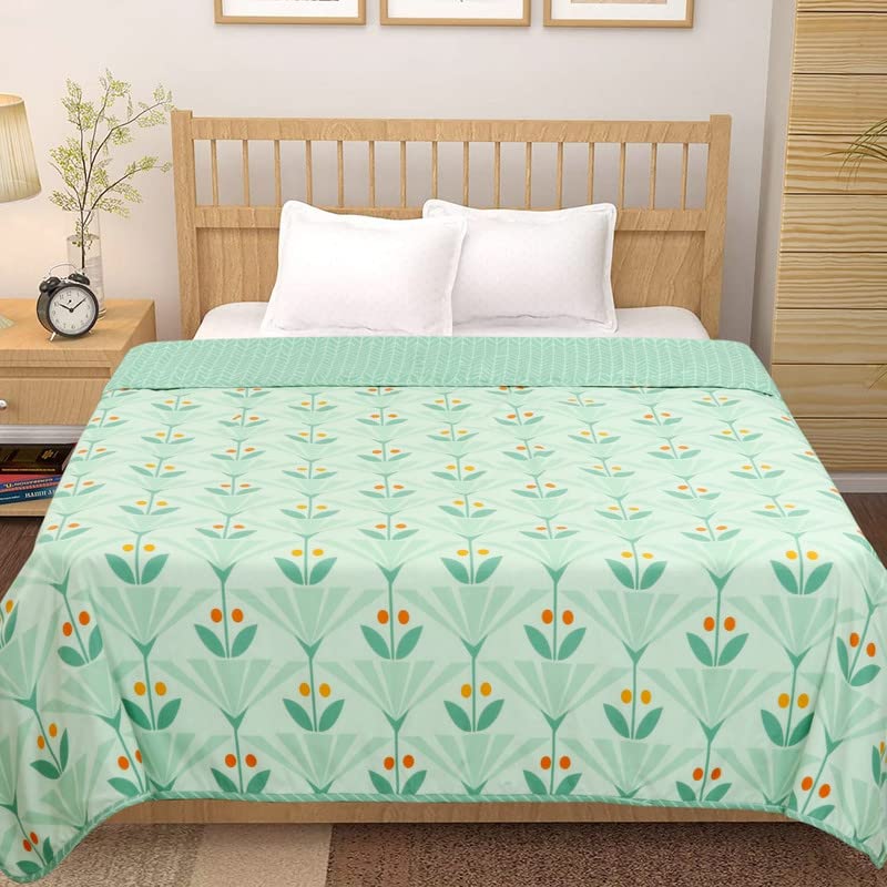 BSB HOME Pure Cotton 120 GSM Reversible Soft Light Weight Printed Single Bed Blanket/AC Dohar/Summer/Skin Friendly Dohar-220 x 152 cm- Light Green