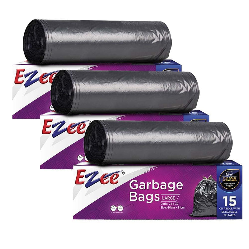 Ezee Garbage Trash Bag for Dustbin | 45 Pcs | Large 24 X 32 Inches | 15 Pcs x Pack of 3