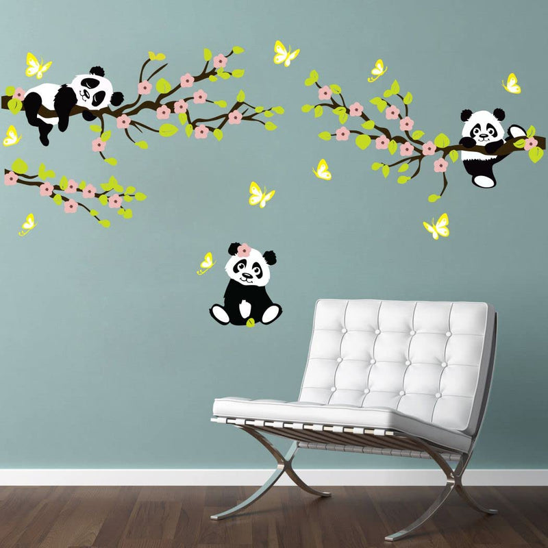 Delight Art Tree with Flower and Panda Wall Sticker Size - (113 * 58) cm Model id - (DAMC00295L)