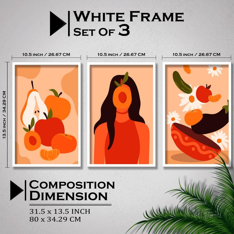 SAF paintings Set of 3 fruits modern art Boho design Premium white Framed Bohemian wall painting for for Wall, Home and Living Room Decoration 80 cms x 34.29 cms COMBO-2002-K3