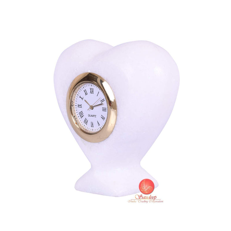 Poppins Heart Shape Dentist Desk Marble Table Clock for Decor and Paper Weight (White)