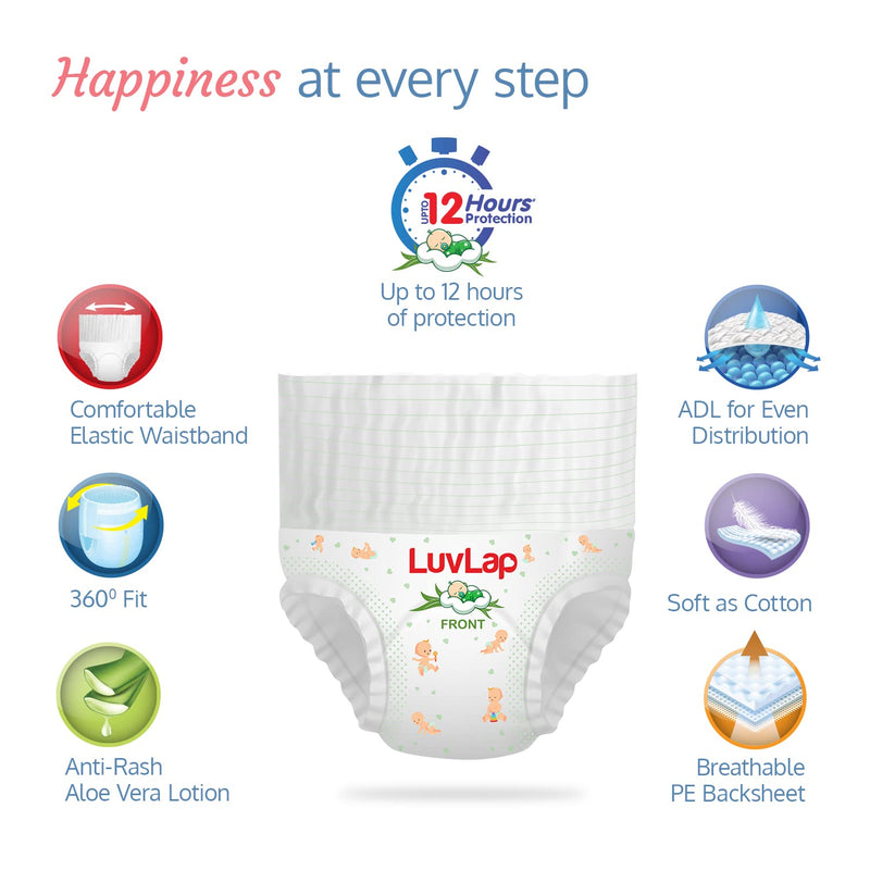 LuvLap Pant Style Baby Diapers, X-Large (XL), 28 Count, For babies of Upto 12-17Kg with Aloe Vera Lotion for rash protection, with upto 12hr protection, Diapers