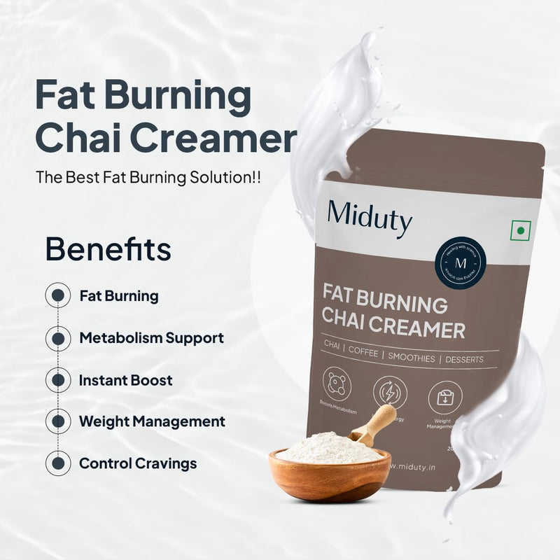 Miduty by Palak Notes Fat Burning Chai Creamer - Fat Burning - Metabolism - Fat loss - Weight management - Diabetes care - Medium Chain Triglyceride MCT Powder 200g (1)